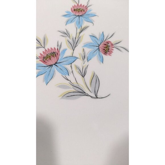 Steubenville Fairlane Oval Dinner Plate Pink Blue Floral Design Vintage Pottery - Picture 4 of 11